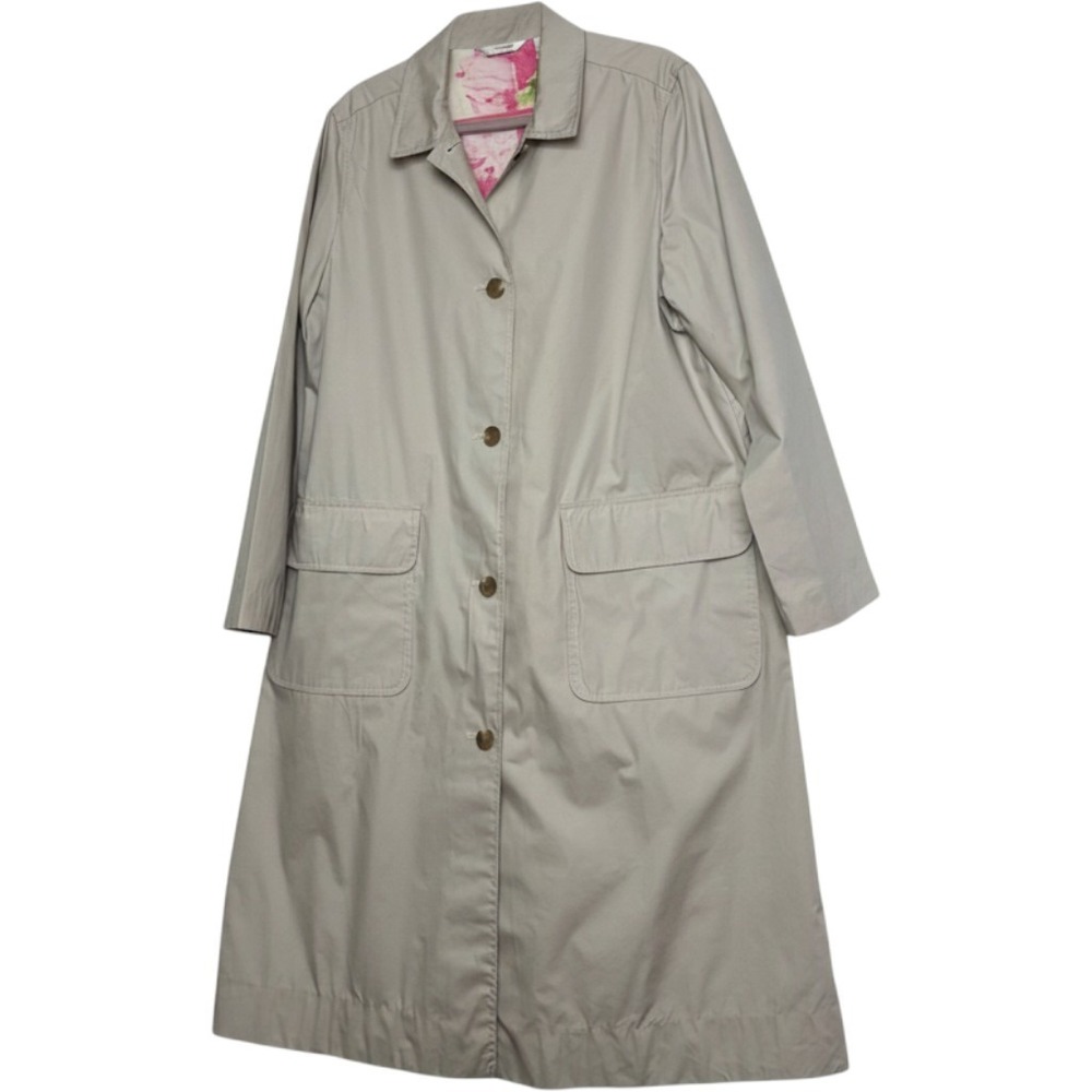 Liz Claiborne New York Tan Trench Rain Coat Pink Floral Lining Cotton Womens XL